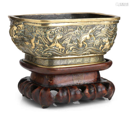19th century A bronze incense burner on wood stand