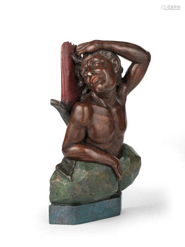 A 19th century carved polychrome-decorated figure of Satan