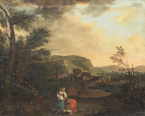 Figures in an Italianate landscape Italian Schoolcirca 1800