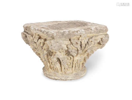12th/ 13th century, South West France  A large carved limestone Corinthian capital