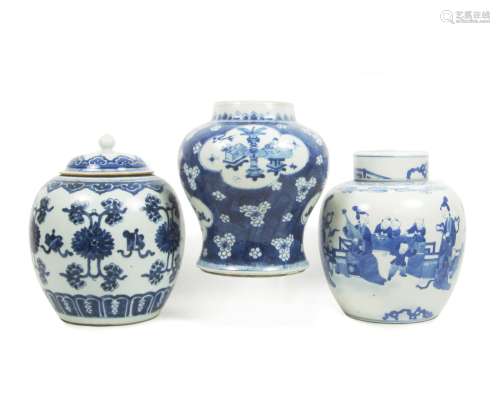 19th century Three blue and white jars