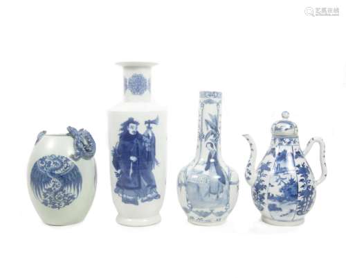 19th century Four blue and white porcelains