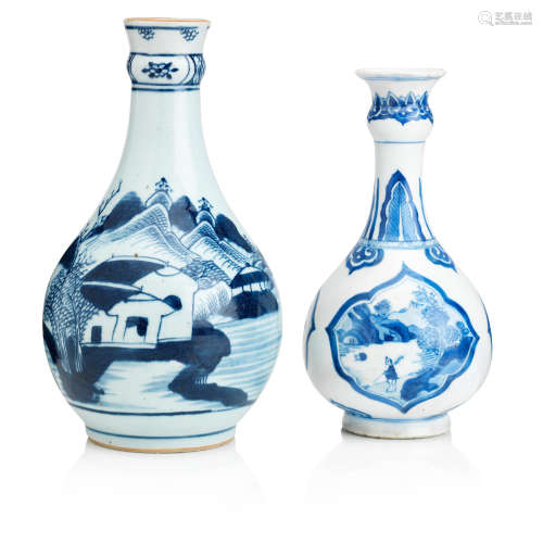 18th century Two blue and white 'garlic head' vases