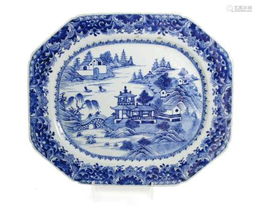 18th century A large export blue and white octagonal meat dish
