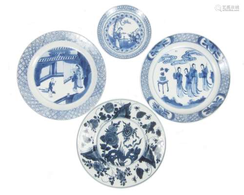 18th century Four blue and white saucer dishes