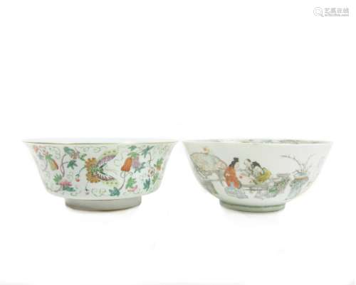 19th century Two famille rose bowls