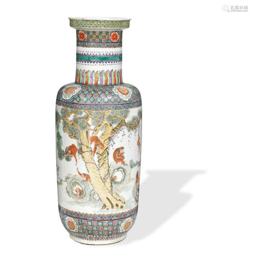 Xuande four-character mark but circa 1900 A famille rose floor vase
