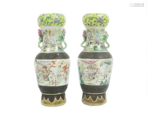 Chenghua four-character mark but 19th century A pair of unusual famille rose crackleware vases