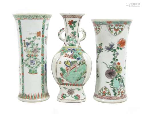 18th century Three famille verte vases