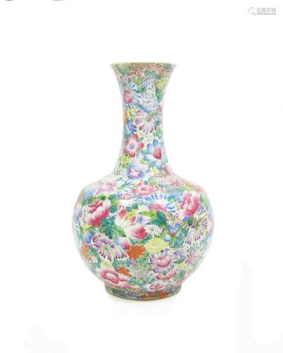 Qianlong printed seal mark, 20th century A famille rose 'millefiori' vase