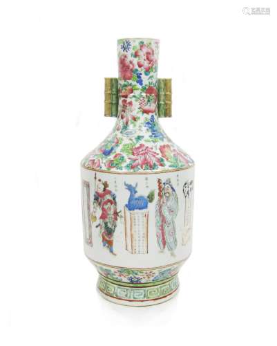 19th century A famille rose 'Table of Peerless Heroes' vase