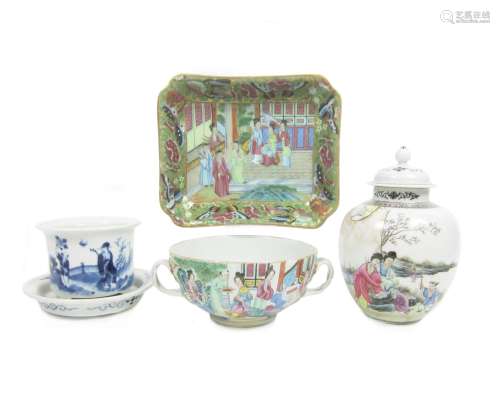 19th century and later A rectangular famille rose dish and other porcelains