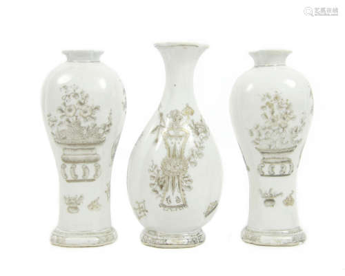 18th century A garniture of three en grisaille vases