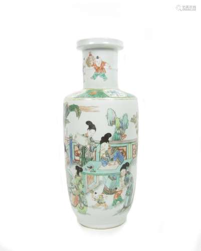 Circa 1900 A famille verte rouleau vase