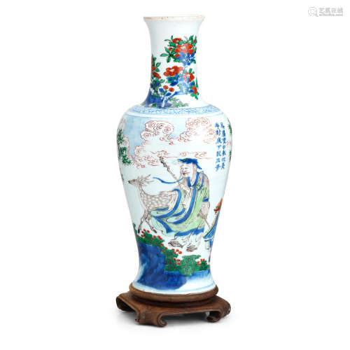 Shunzhi period A wucai baluster vase