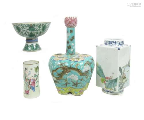 19th century and Republic period Four enamelled porcelains