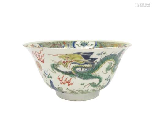 19th century A famille verte 'dragon' bowl