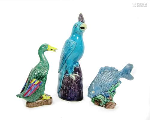 Early 20th century A famille rose duck and two other animals