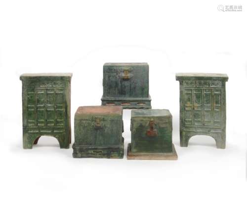 Ming Dynasty A group of glazed pottery funerary furniture