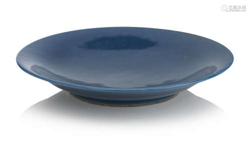 Qianlong seal mark in underglaze blue but later A large powder blue saucer dish