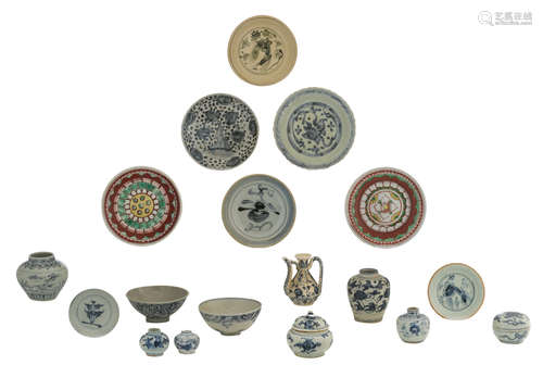 Various Southeast Asian Swatow ware and Chinese Ming type dishes, jarlets, saucers, bowls, pots, a box and cover and a jug, some possibly period, H 5 (smallest pot) - 12 (jug) - max. ø 20,2 cm