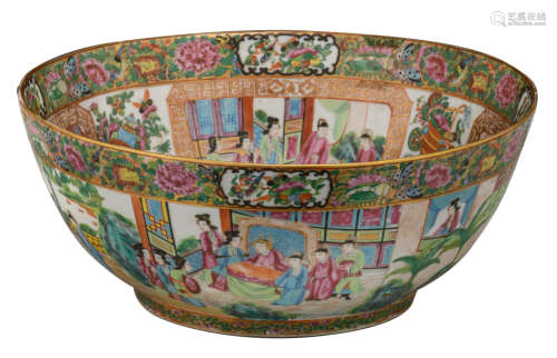 A Chinese Canton famille rose bowl, the roundels decorated with a court scene, H 16,5 - ø 40,5 cm   