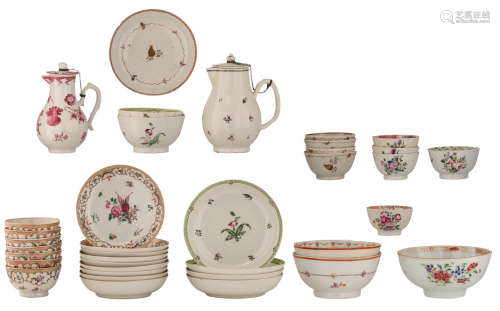 A collection of various 18thC Chinese famille rose export porcelain, consisting of two little jars, a few bowls, various cups and saucers,18 pieces in total, H 3,3 - 16 - ø 8 - 15,5 cm