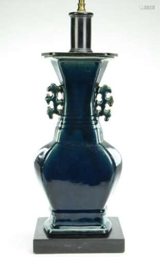 Dark Blue Glazed Porcelain Faceted Vase