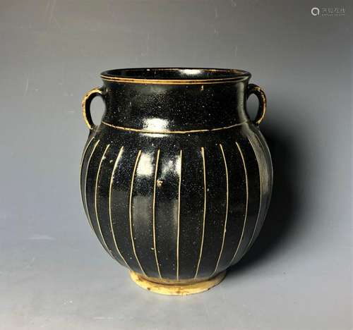 A Henan Black-Glazed Ribbed Jar, Song Dynasty