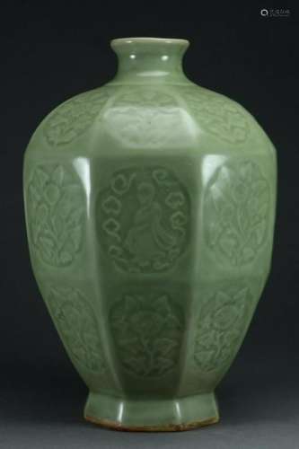 Chinese Celadon Glazed Octagonal Porcelain Vase