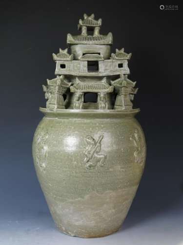 Green Glazed  "Hunping" Spirit Jar, JIN Dynasty