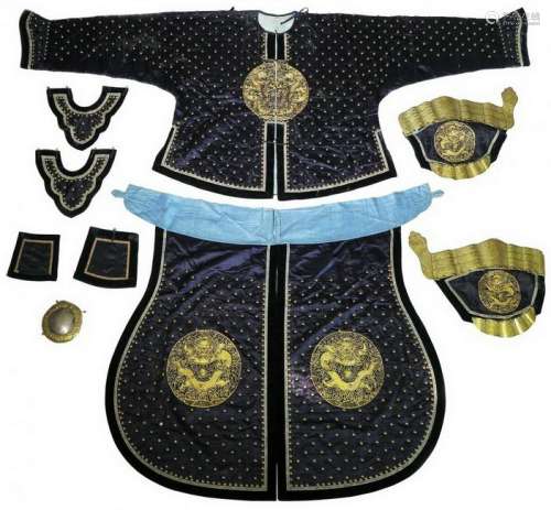 Chinese Manchu Armor Robe Set,Qing Dynasty