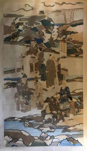 19th C.Large Japanese Silk Kesi Mounted As A Scroll