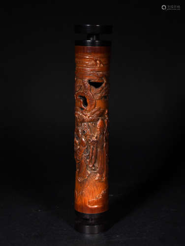A QING  DYNASTY BAMBOO  CARVED   ROSEWOOD  FRAGRANCE  CARTRIDGE OF  MAGU’S   BIRTHDAY  OFFERING