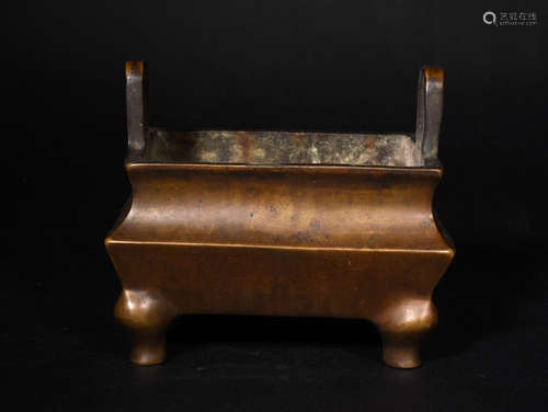 A  QING  DYNASTY SQUARE  BRIDGE  EAR  FURNACE