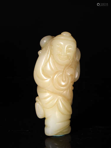 A  QING  DYNASTY  WHITE  JADE  OF  LIUHAI  PLAYING  WITH TOAD