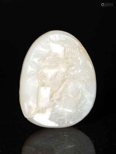 A  QING  DYNASTY   WHITE  JADE    DEER  CARRIES  GANODERMA  BRAND