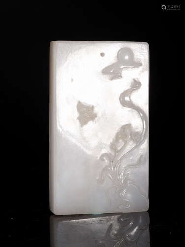 A  QING  DYNASTY   WHITE  JADE    SQUARE  BRAND  WITH  BUTTERFLIES  AND   FLOWERS