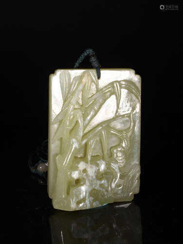 A  QING  DYNASTY   YELLOW  JADE  POETRY  BRAND  WITN  BAMBOO  AND  STONE