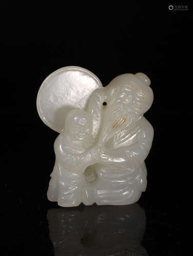 A  QING  DYNASTY   WHITE  JADE  BIRTHDAY  BOY  HANDLE