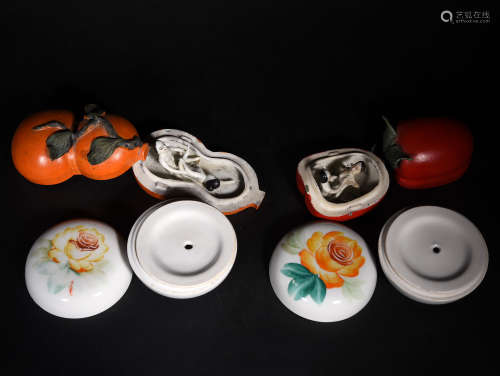 A  GROUP  OF  FOUR  PORCELAIN  SCULPTURES  POWDER  BOXES  FOR SPRING  PALACE  IN  THE  REPUBLIC   OF   CHINA