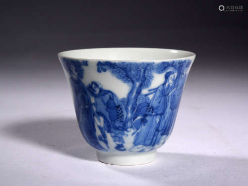 A  BLUE  AND  WHITE    CHARACTER   CUP   IN  QING  DYNASTY