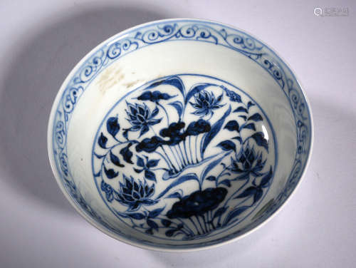 A  BLUE  AND  WHITE  MANDARIN  DUCK  BOWL  IN  YUAN  DYNASTY
