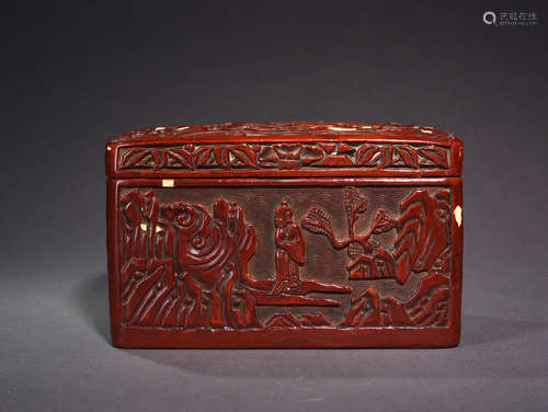 A MING  DYNASTY    RED  FIGURE  COVER  BOX