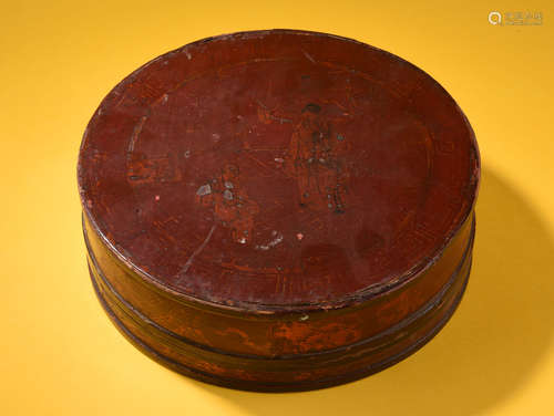 A  WOODEN  LACQUER  DRIED  FRUIT  BOX  PAINTED    CHARACTERS    IN  QING  DYNASTY