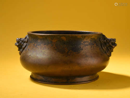 A  QING  DYNASTY  COPPER  BEAST  EAR  FRAGRANCE  FURNACE