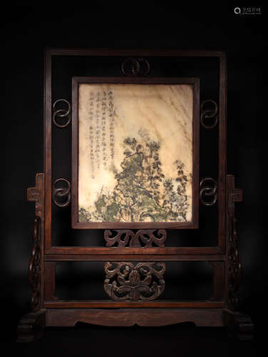 A  FLOWER  PEAR  WOOD SCREEN  WITH   CLOUD，CARE  AND  STONE   IN  THE  REPUBLIC   OF   CHINA