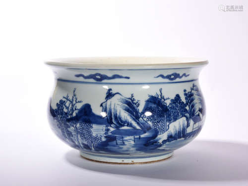 A    BLUE  AND  WHITE   LANDSCAPE  FRAGRANCE  FURNACE   IN  KANGXI  PERIOD