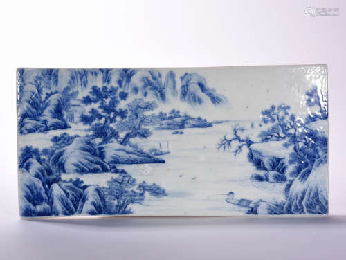 A    BLUE  AND  WHITE   LANDSCAPE  PORCELAIN  BOARD  IN  QING  DYNAST