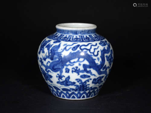 A  BLUE  AND  WHITE   POT  WITH DOUBLE  GRAGONS  PLAYING  BEAD   IN   WANLI   PERIOD